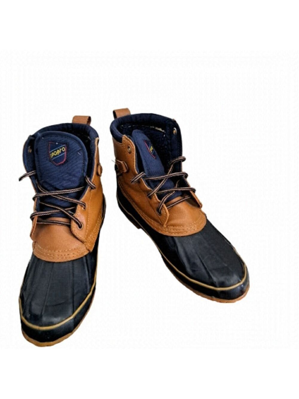 SPORTO Duck boots short booties winter slush rain all weather tan blue worn M 7